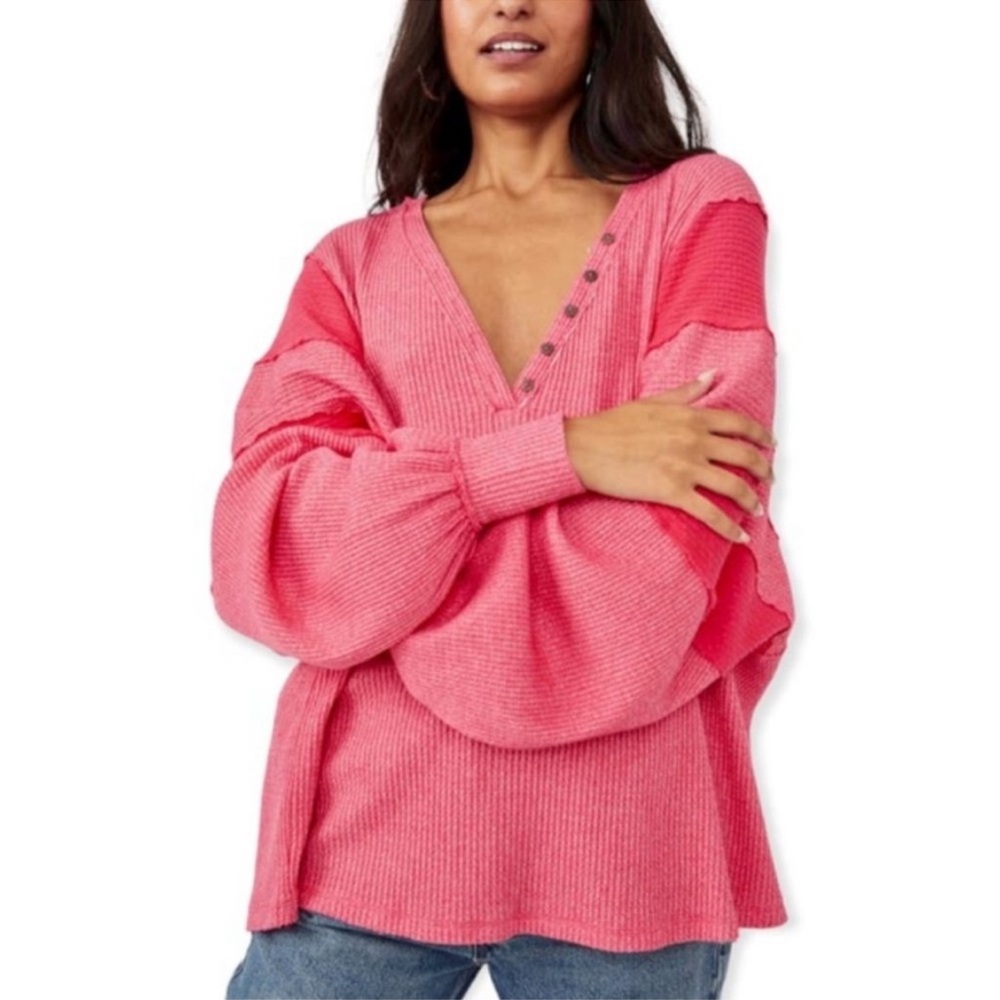 Free People Callisto Henley Sweater We The Free Pink Oversized hot Berry New S